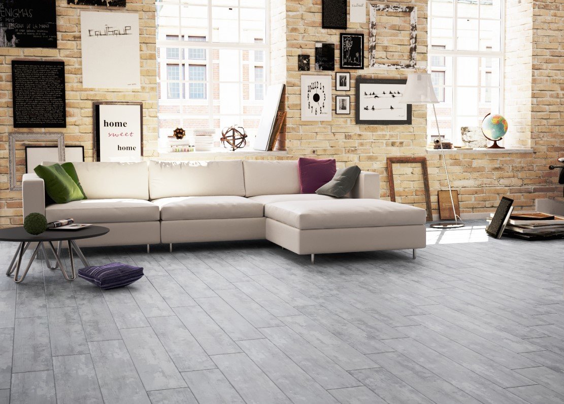 Кварцвиниловый SPC ламинат Art East Art Stone Дэк Лофт Викента 126-ASP 1220×183×6 фото в интерьере